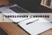 广东麻将怎么学会玩的多（广东麻将新手教程）