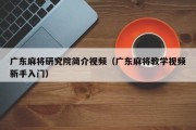 广东麻将研究院简介视频（广东麻将教学视频新手入门）